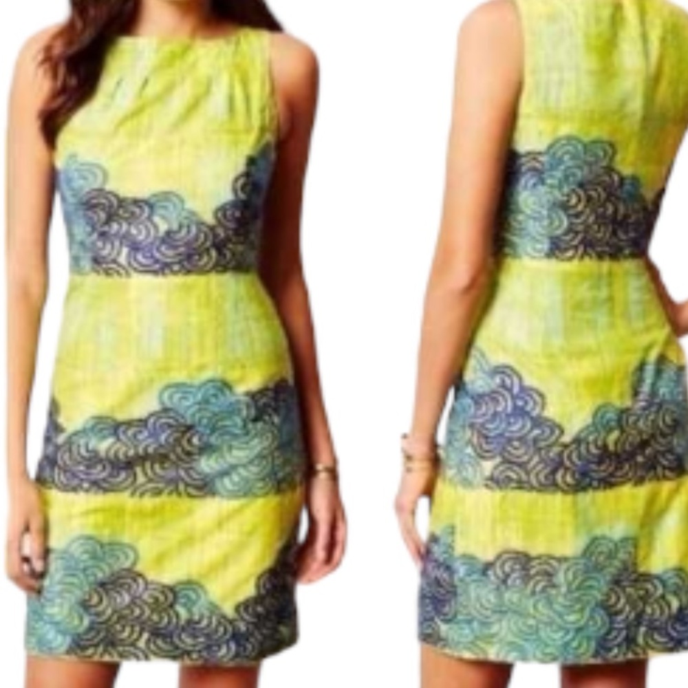 Anthropologie Maeve “Tabitha” Green and Blue Embroidered Dress - Women’s Size 2